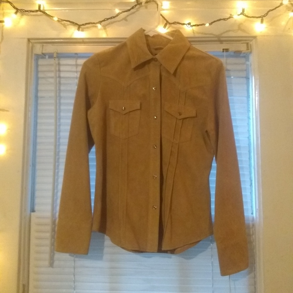 tan suede coat.